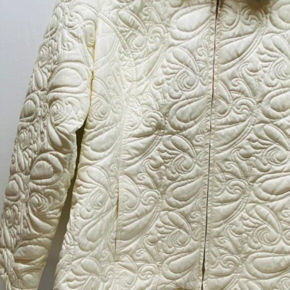Coldwater Creek Jacket Women's 1X Cream Paisley Faux Fur Exclusive Deco Coat EUC - Picture 3 of 15